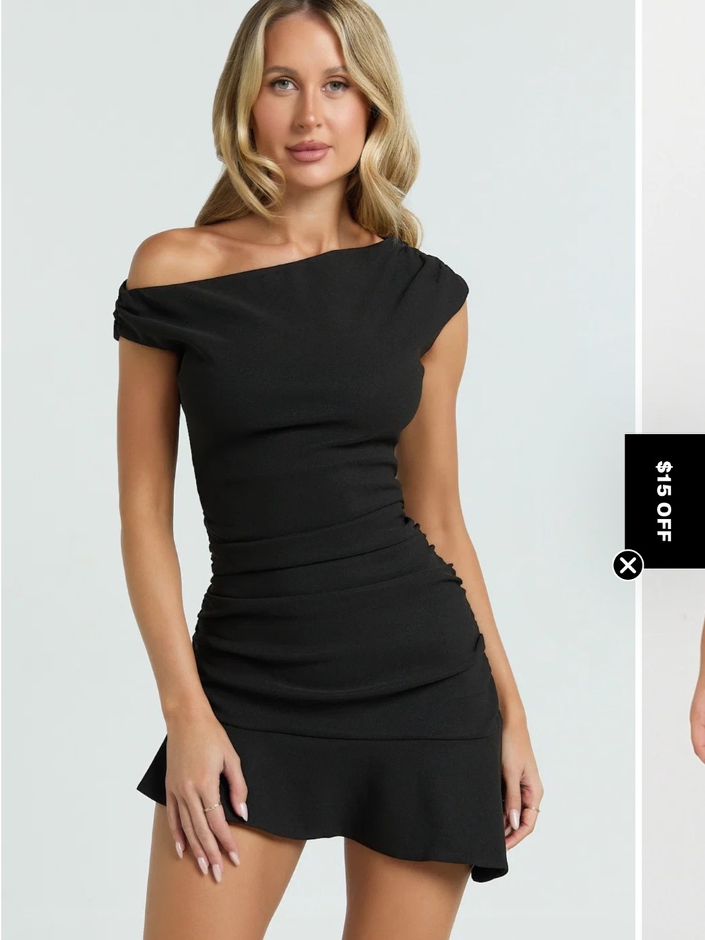 Showpo Black Off-The-Shoulder Ruched Mini Dress
